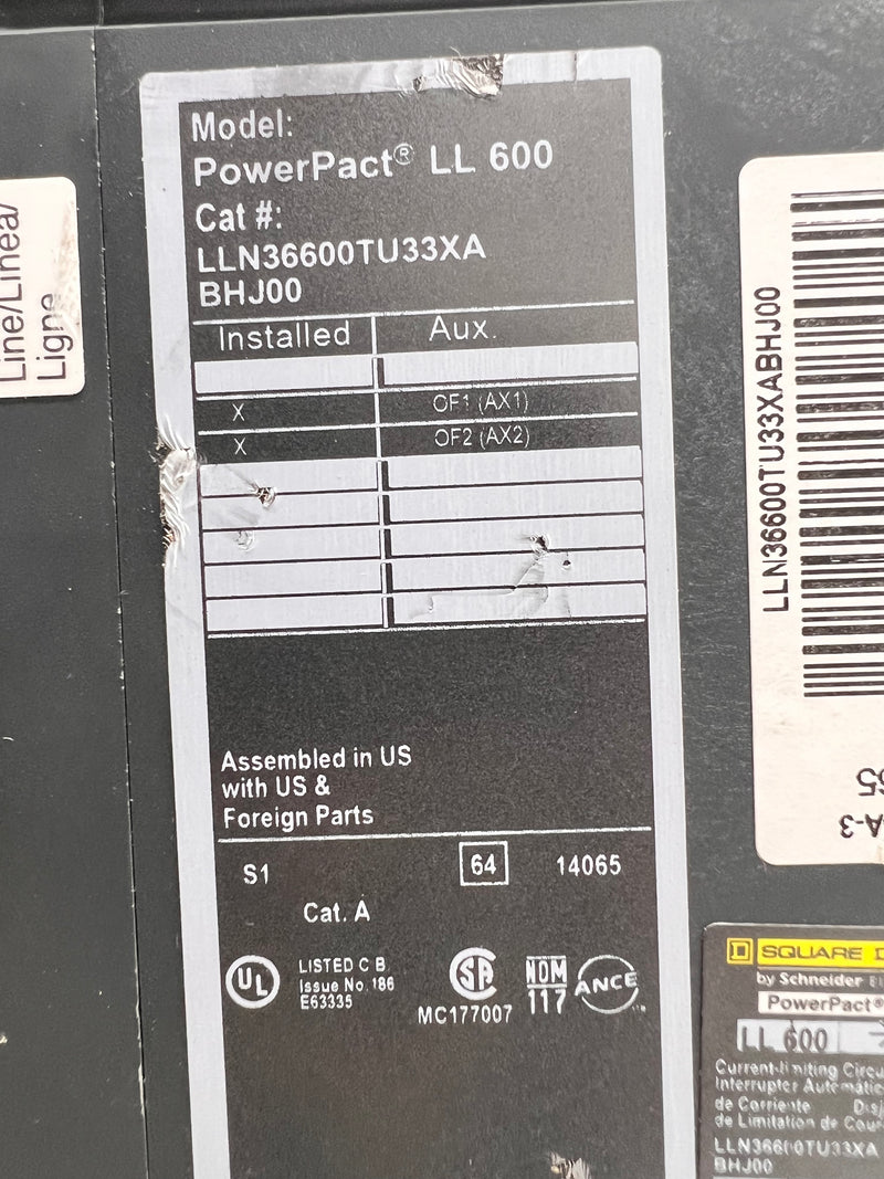 Square D LLN36600TU33XA 600 Amp 600V 3 Pole