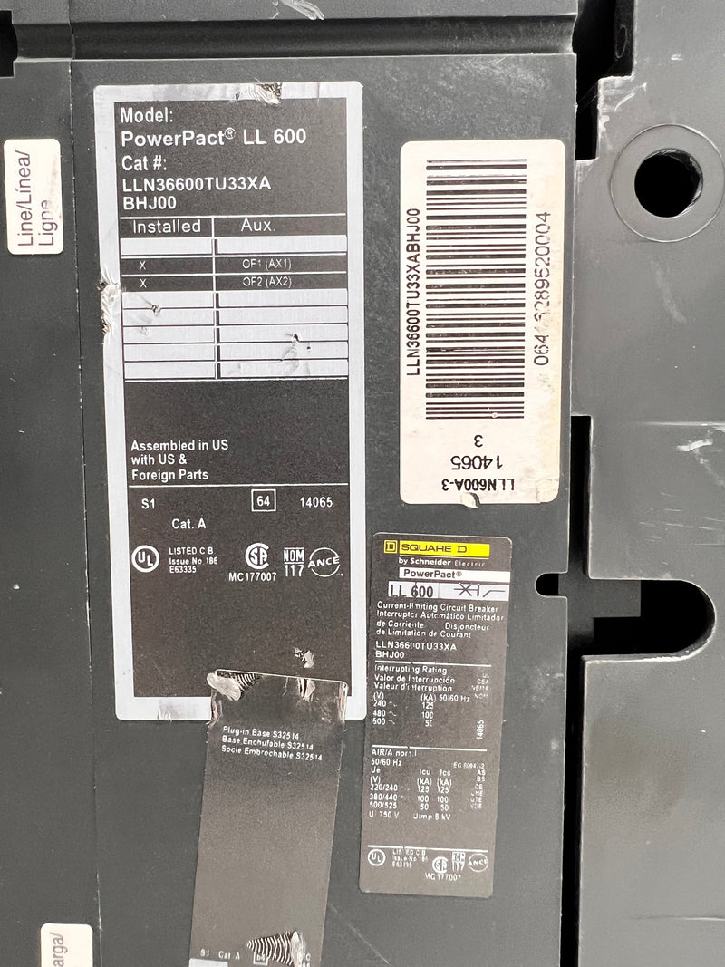 Square D LLN36600TU33XA 600 Amp 600V 3 Pole