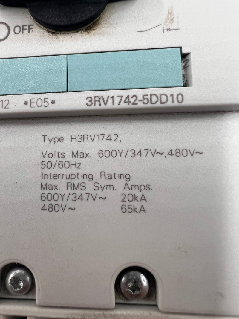 Siemens Sirius H3RV1742 3 Pole 480VAC@65KA 600Y@20KA Motor Circuit Breaker