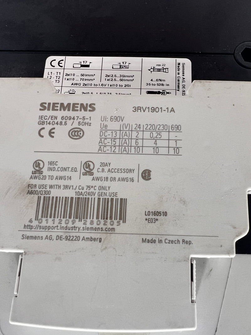 Siemens Sirius H3RV1742 3 Pole 480VAC@65KA 600Y@20KA Motor Circuit Breaker