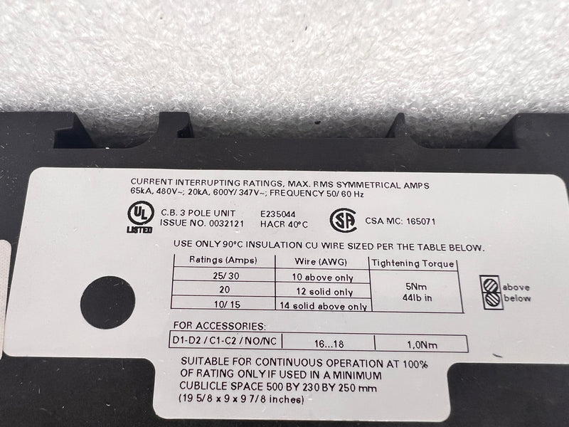 Siemens Sirius H3RV1742 3 Pole 480VAC@65KA 600Y@20KA Motor Circuit Breaker