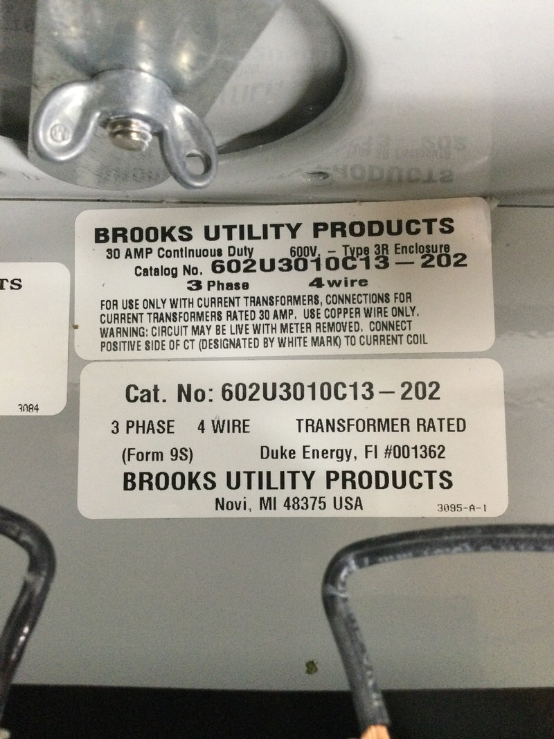 Brooks Utility 602U3010C13-202 30A 600V CT Meter Enclosure Nema3R Ring Type