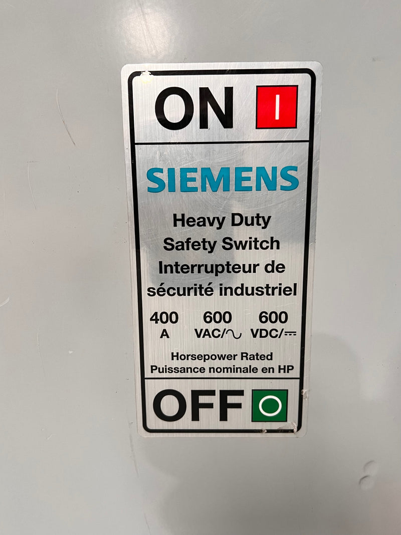 Siemens HF365NA 400 Amp 600V 3 Pole Fusible Heavy Duty Safety Switch