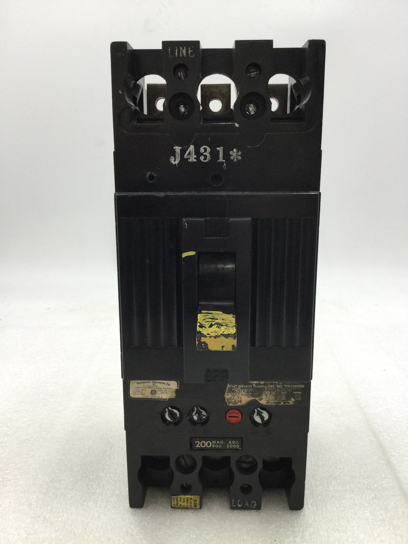 GE General Electric TFK236F000 3 Pole 225 Amp 600V 200Mag Adj 900-2000 Circuit Breaker