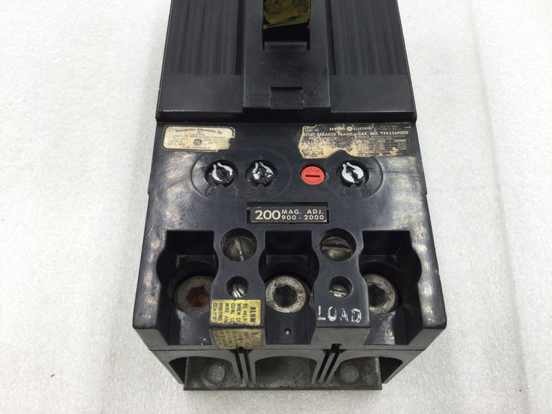 GE General Electric TFK236F000 3 Pole 225 Amp 600V 200Mag Adj 900-2000 Circuit Breaker