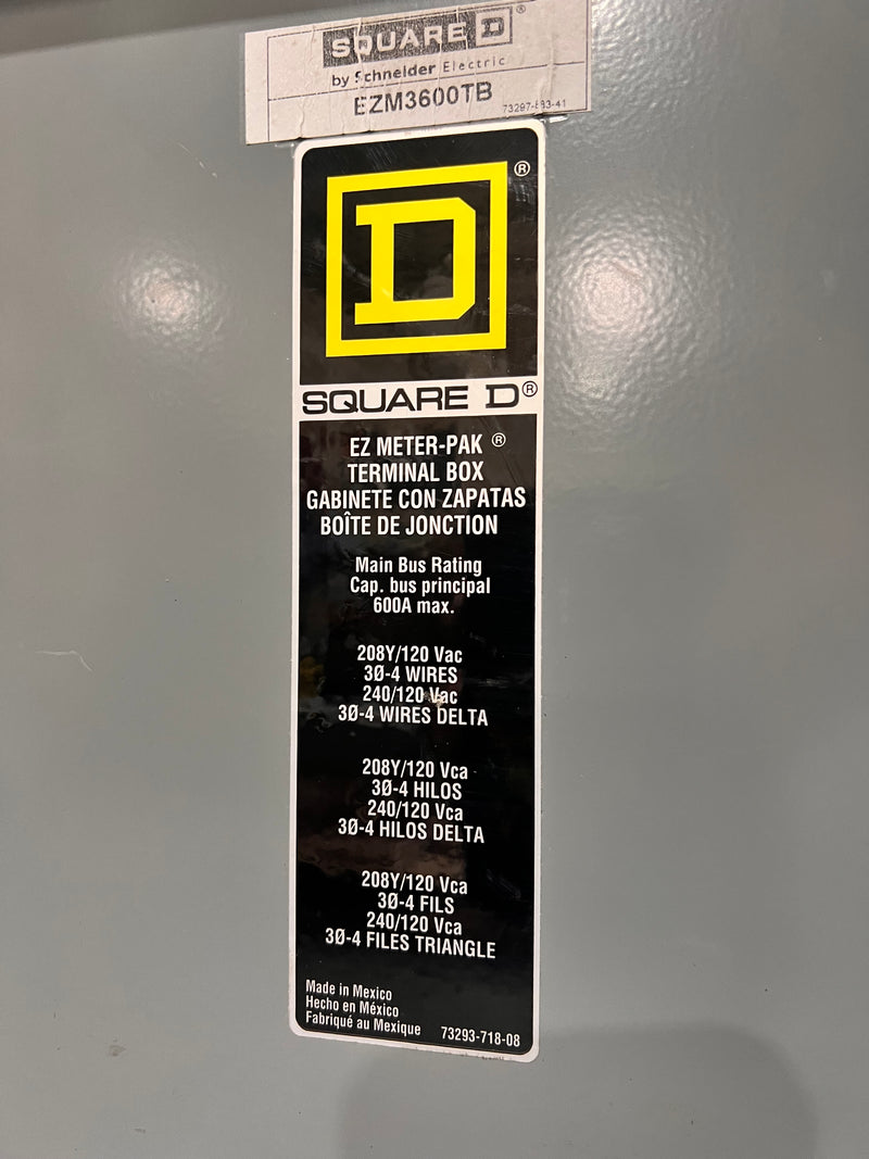 Square D EZM3600TB EZ Meter-Pak Terminal Box 3R 600 Amp 208Y/120V 3⌀ 4 Wire 240/120V 3⌀ 4 Wire DELTA