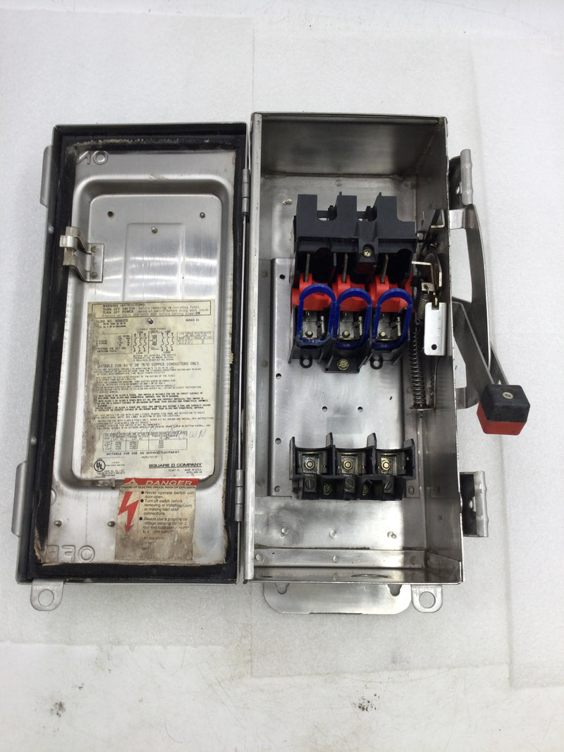 Square D H361DS 30 Amp 600v Fused Safety Switch