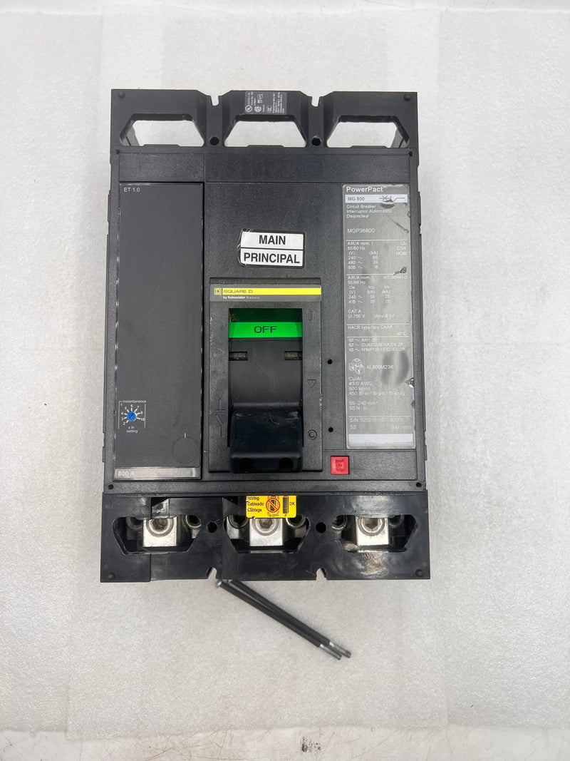 Square D MGP36800 800 Amp 600v 3 Pole MG800 PowerPact Circuit Breaker