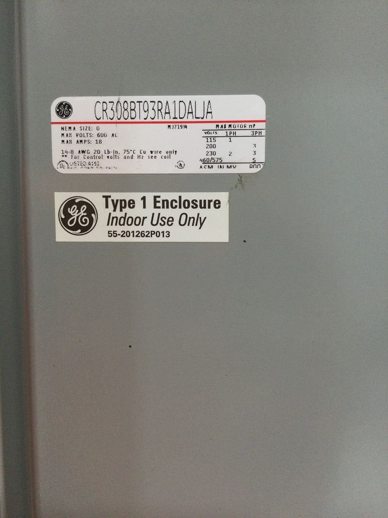 GE CR308BT93RA1DALJA 18 Amp 600V Size 0 Combination Motor Starter