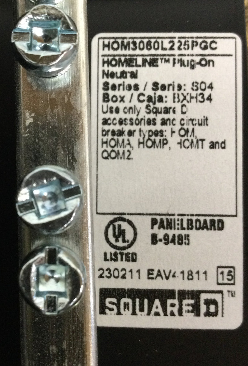 Square D HOM3060L225PGC 225 Amp 30-Space 60-Circuit Indoor Main Lug Guts Only 10" x 21"