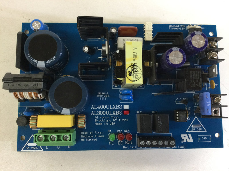 Altronix AL300ULXB2 UL Recognized Power Supply/Charger Board, Input 115VAC 60Hz at 3.5A, Single Output, 12/24VDC at 2.5A