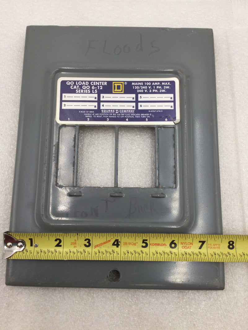 Square D QO 6-12 Series L5 100 Amp 120/240V 1 Phase 3 Wire 6 Space Dead Front 10 1/8" x 7 5/8"