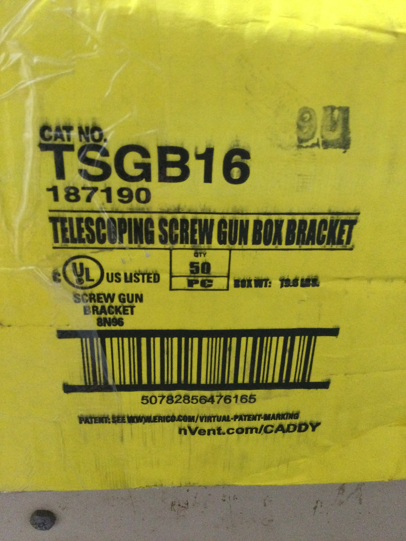 nVent Caddy TSGB16 Telescoping Screw Gun BracketTelescoping box bracket 11"–18" stud space 1 1/2" 2 1/8" box depth Box of 47