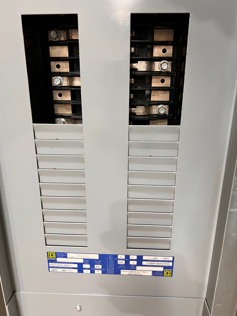 Square D NQOD430L400CU 3 Phase 4 Wire 400 Amp Main Lug NQOD Panelboard 240V 48VDC   30 Space