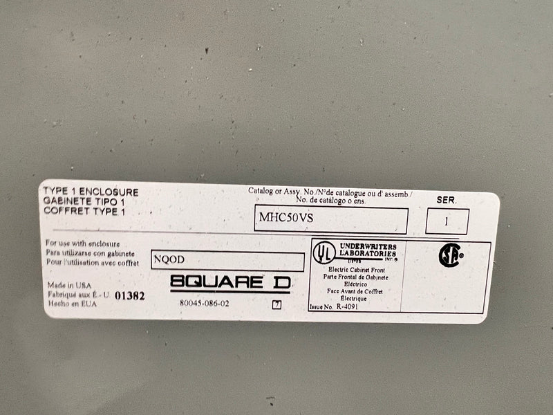 Square D NQOD430L400CU 3 Phase 4 Wire 400 Amp Main Lug NQOD Panelboard 240V 48VDC   30 Space