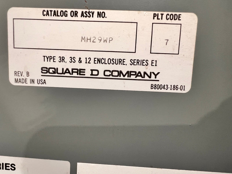 Square D NQOD/NQOB/NQO Panelboard 225 Amp 208Y/120VAC 3 Phase 4 Wire 36 Space with MH29WP Enclosure Missing Deadfront