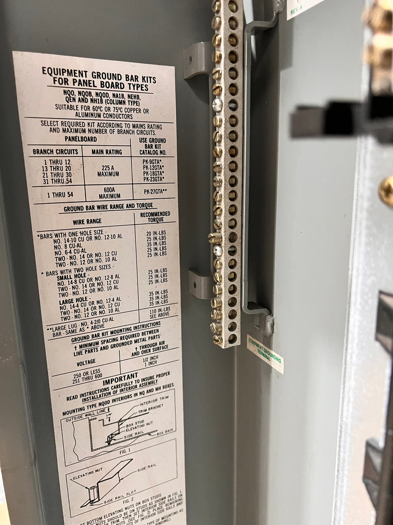 Square D NQOD/NQOB/NQO Panelboard 225 Amp 208Y/120VAC 3 Phase 4 Wire 36 Space with MH29WP Enclosure Missing Deadfront