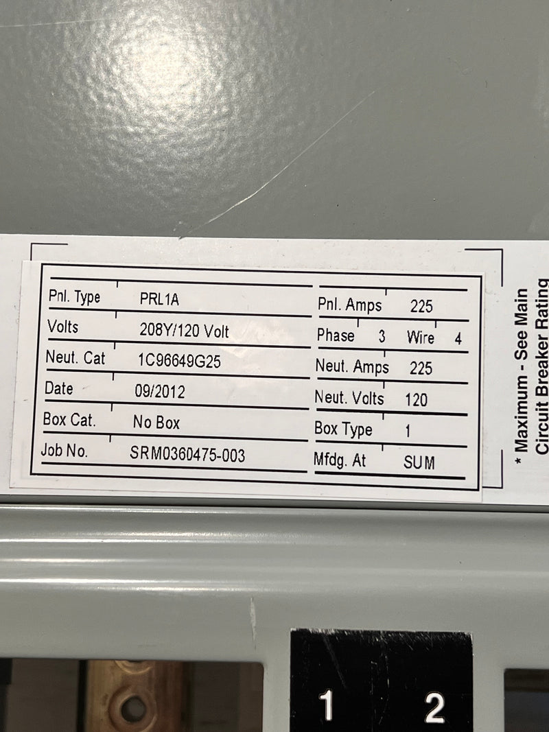 Cutler Hammer PRL1A Pow-R-Line  225 Amps 208Y/120VAC 84 Circuit Panel Board Interior