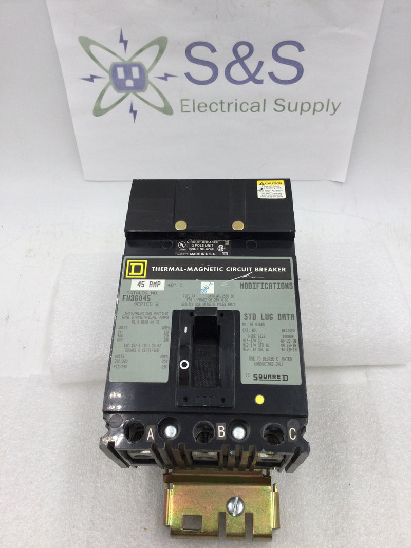 Square D FH36045 3 Pole 600v 45 Amp Circuit Breaker