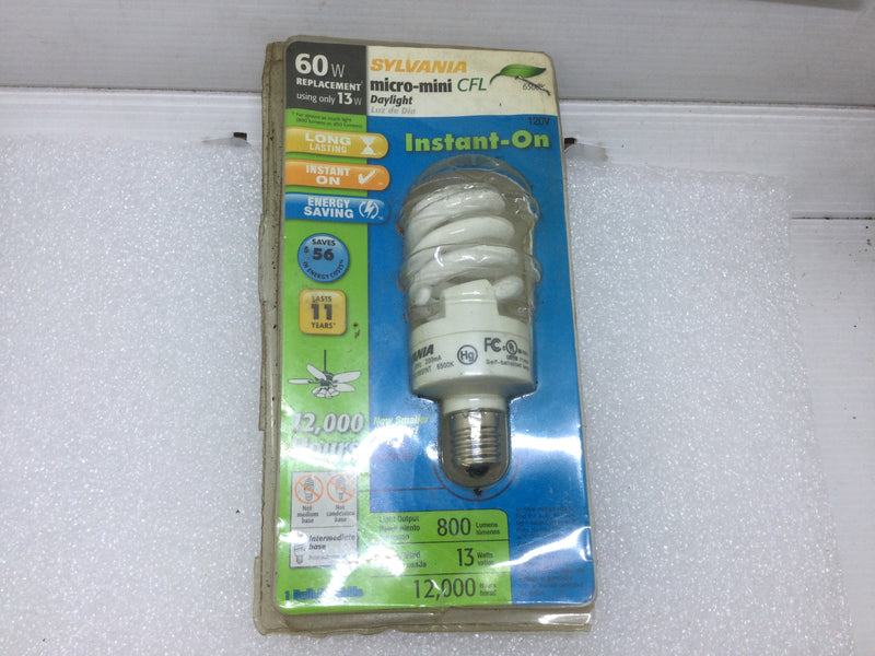 Sylvania Micro-Mini CFL Twist Light Bulb 13W 120V Soft White 800 Lumens 6500K