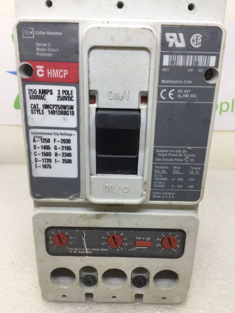 Eaton Cutler Hammer HMCP250W5W 250 Amp 600 Vac 3 Pole Circuit Breaker