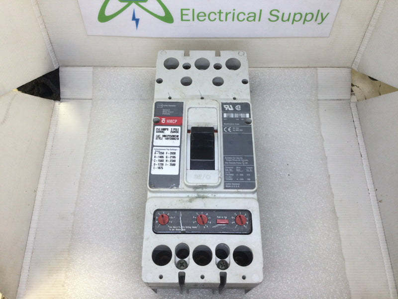 Eaton Cutler Hammer HMCP250W5W 250 Amp 600 Vac 3 Pole Circuit Breaker