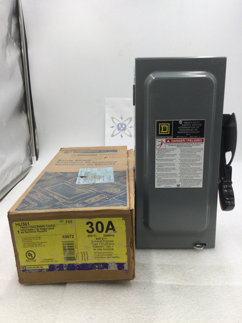 Square D HU361 Heavy Duty Safety Switch 600v 30 Amp Series 10 3/4" x 6"