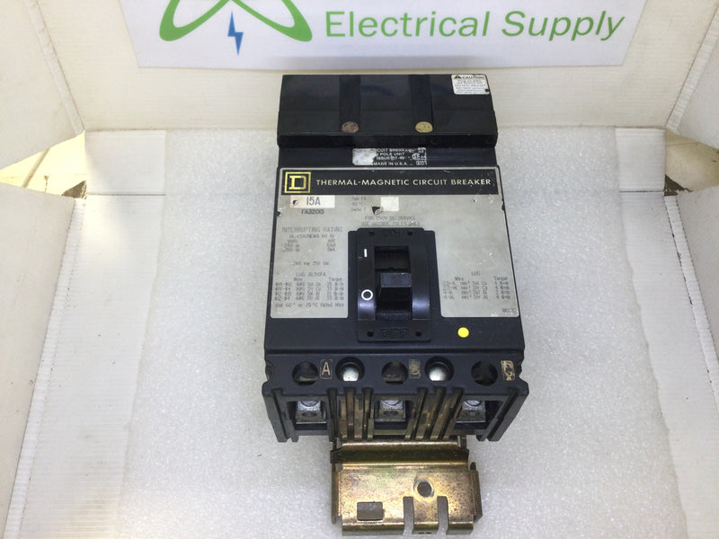 Square D FA32015 15 Amp 3 Pole 240V Thermal Magnetic Circuit Breaker