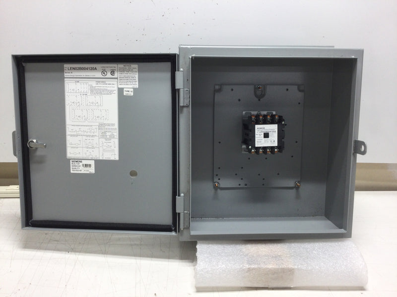 Siemens LEN00B004120A Lighting and Heating Contactor 20 Amp 277 VAC Single Phase 277/480 VAC 3 Phase in NEMA 12 Enclosure