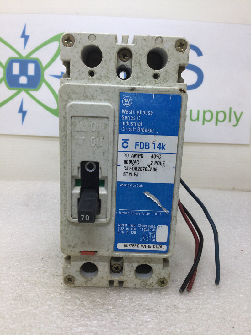 Westinghouse FDB2070LA06 70 Amp 2 Pole 600Vac w/Aux Switch