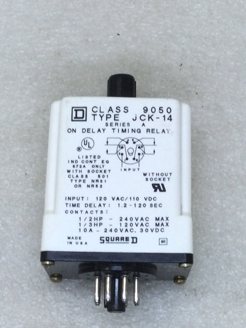 Square D 9050JCK14 Series A On Delay Timing Relay 8 Pole 120 VAC 1.2-120 Second Delay