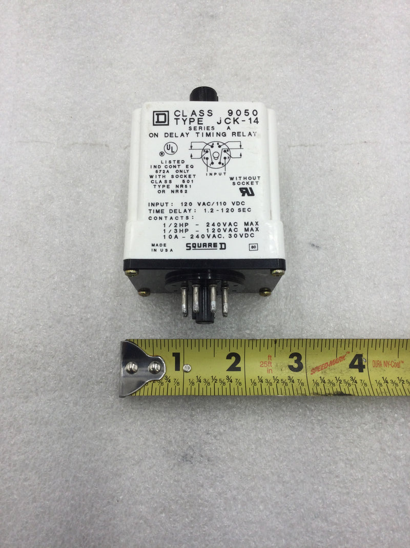 Square D 9050JCK14 Series A On Delay Timing Relay 8 Pole 120 VAC 1.2-120 Second Delay