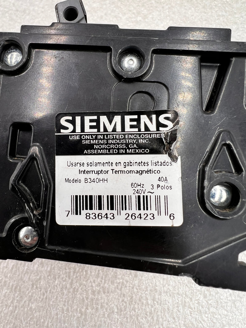 Siemens BLH B340HH 3 Pole 40 Amp 240vac 65k AIC Bolt In Circuit Breaker