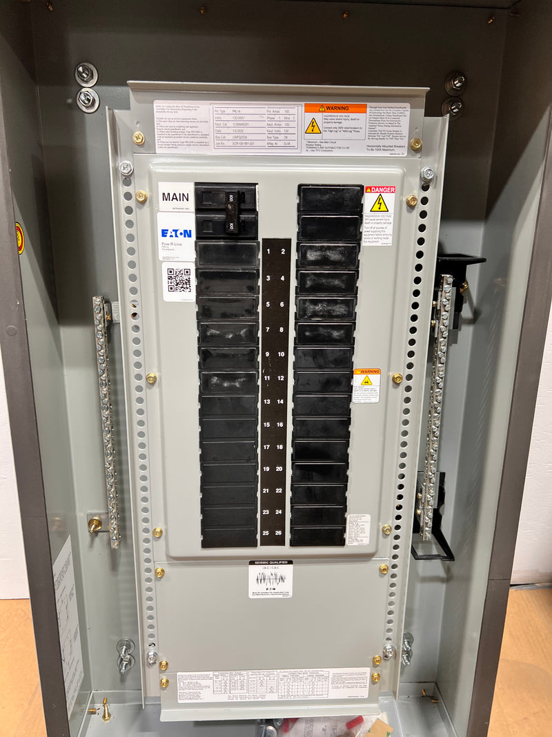 Eaton PRL1A 100 Amp Main Breaker 28 Space 120/240v Panel with Nema 3R LWPQ2036 Enclosure Complete Panelboard