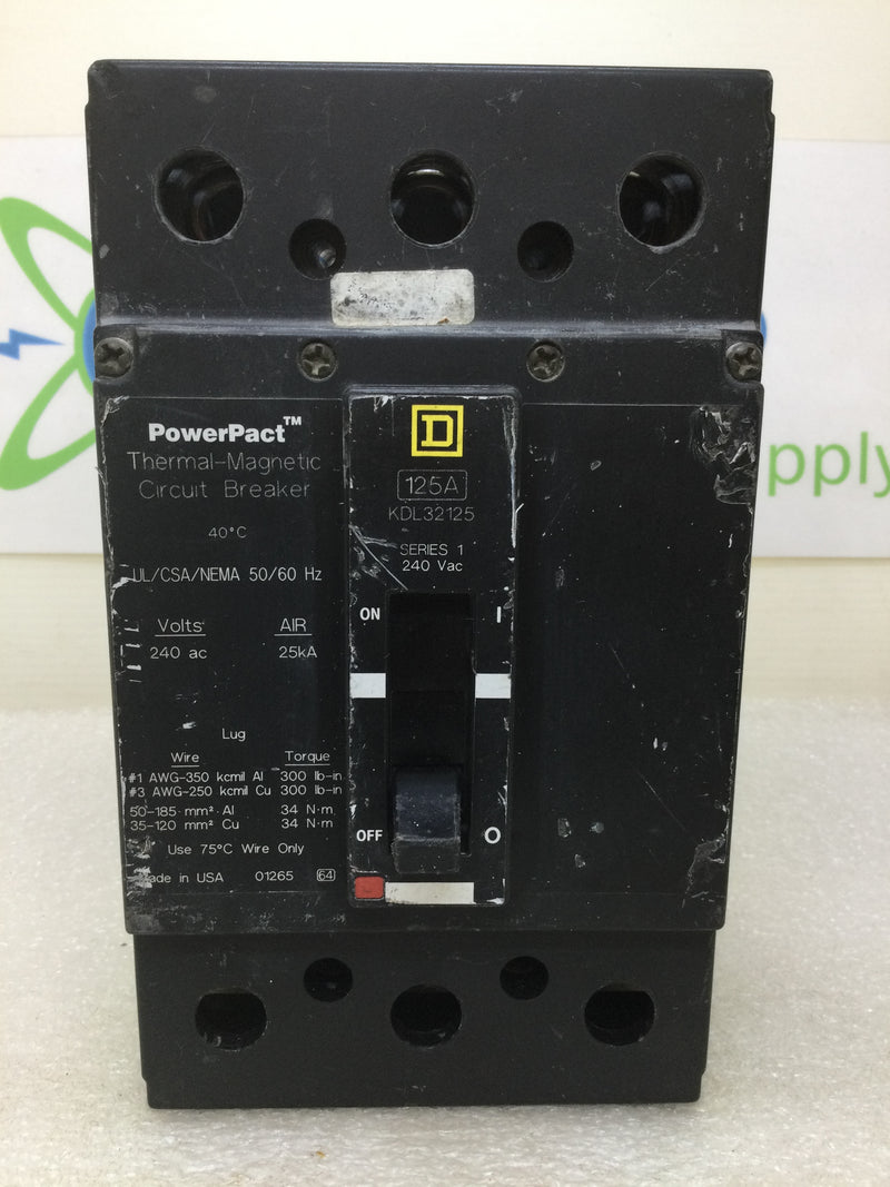 Square D KDL32125 125 Amp 3 Pole 240v PowerPact Thermal-Magnetic Circuit Breaker