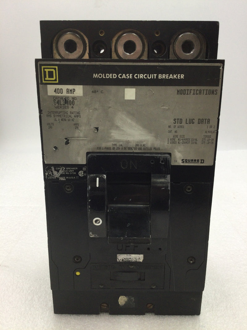 Square D Q4L3400 400 Amp 3 Pole 240V Type LAL Circuit Breaker