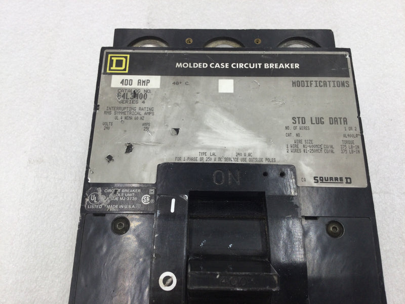 Square D Q4L3400 400 Amp 3 Pole 240V Type LAL Circuit Breaker