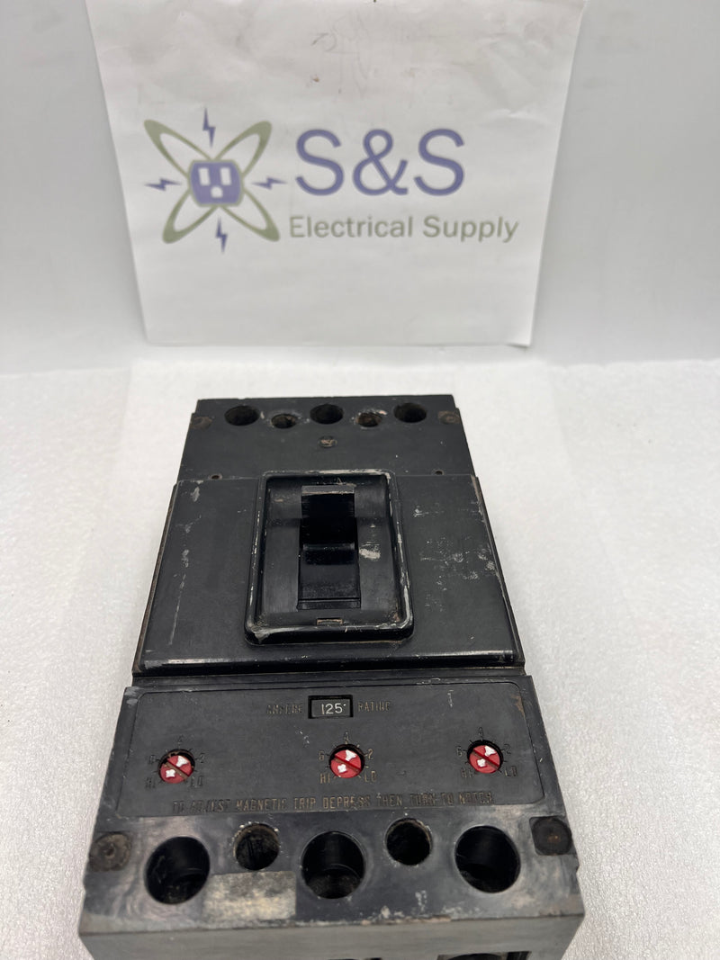 Westinghouse JA3125 225 Amp JA Frame 3 Pole 600Vac 125 Amp Trip Circuit Breaker