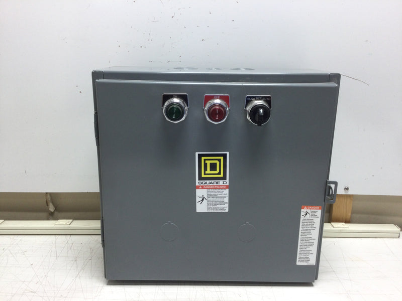 Square D 8903LG60V02CP91P92 Nema 1 Motor Starter Enclosure Only with Red & Green Indicating Lights & Hand/Off/Auto Switch 15" X 14"