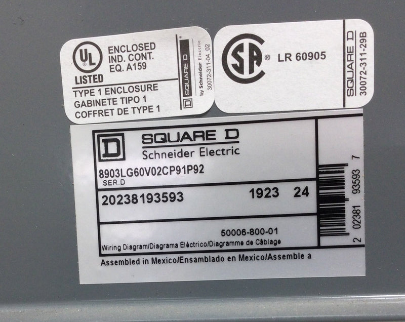 Square D 8903LG60V02CP91P92 Nema 1 Motor Starter Enclosure Only with Red & Green Indicating Lights & Hand/Off/Auto Switch 15" X 14"