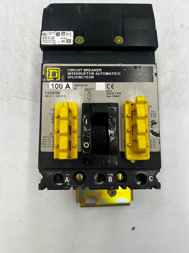 Square D FA34100 100 Amp 480 Volt 3 Pole I-Line Circuit Breaker 25k