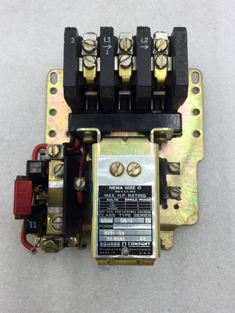 Square D 8536 BG-1 Series A Motor Starter Form S 115-600 VAC 3 Phase