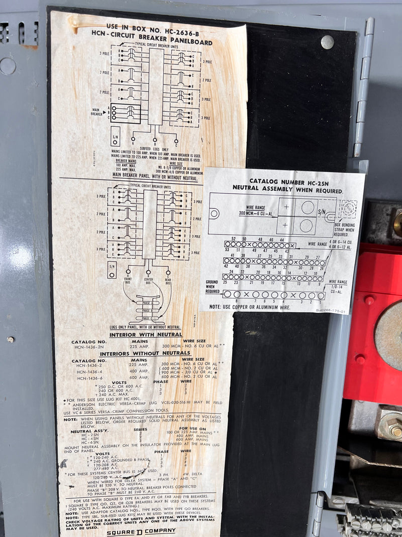 Square D HCN1436-2N 225 Amp Series 1 600Vac I Line Panelboard