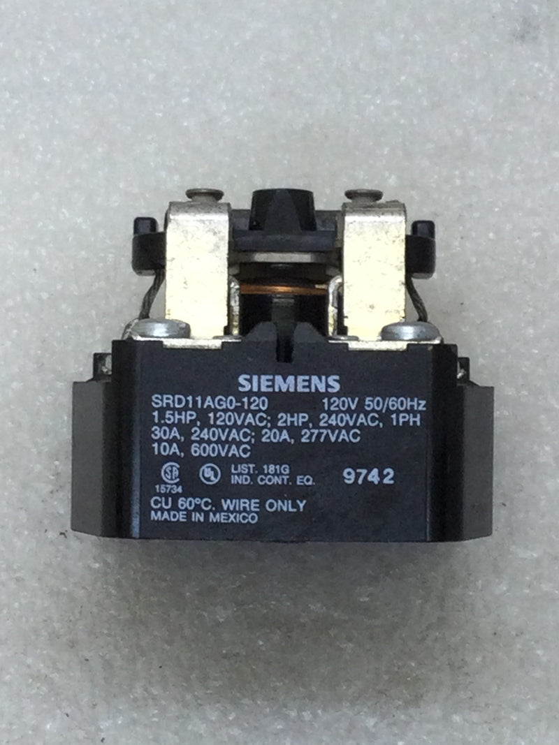 Siemens SRD11AG0-120 General Purpose Power Relay 120/240/277/600 VAC Single Pase 2 HP at 240 VAC