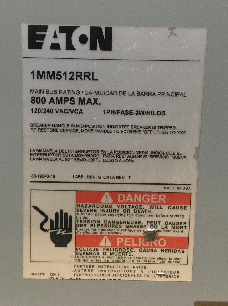 Eaton 1MM512RRL residential meter stack 125 Amp Bus Rating 800 Amp 120/240v 1 Phase 3 Wire 4 Position Meter Cover 57 1/4" x 12"