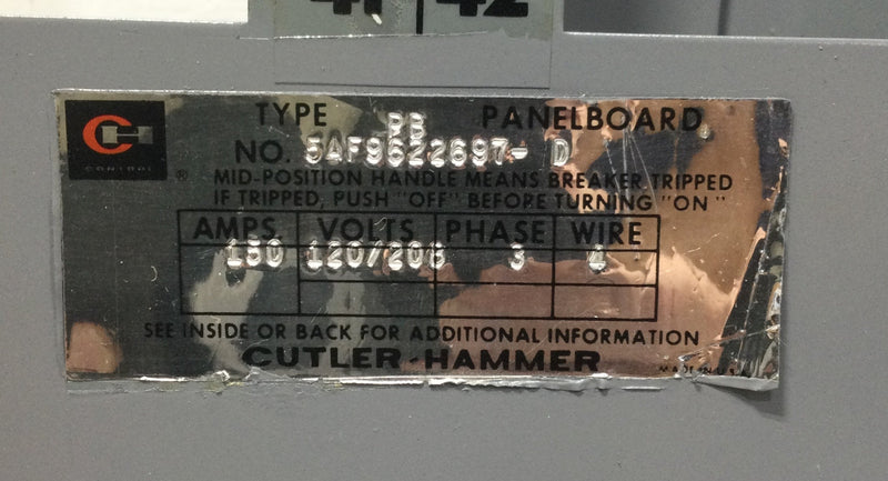 Eaton Cutler Hammer Type PB Panelboard Cover with Deadfront 42 1/2" x 15 1/4" No. 5AF9622697-D