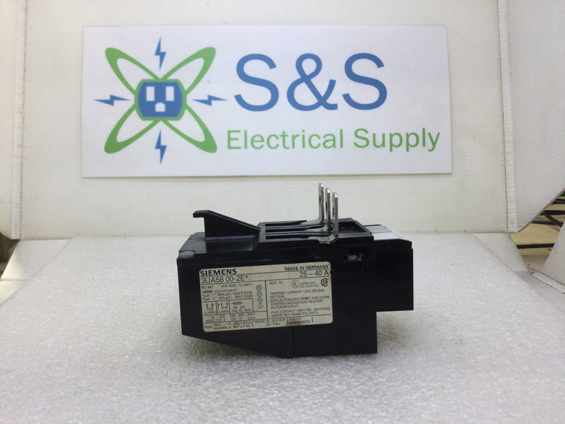 Siemens 3UA58 00-2E* 25-40 Amp 600 VAC 10kAIC Overload Relay with 1 NO and 1 NC Contacts