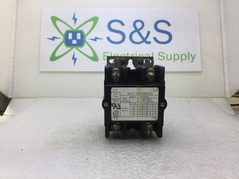 Arrow Hart ACC320UM10 Magnetic Contactor 30/40 Amp 2 Pole 120/208/240/480/600 VAC