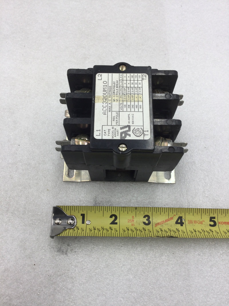 Arrow Hart ACC320UM10 Magnetic Contactor 30/40 Amp 2 Pole 120/208/240/480/600 VAC