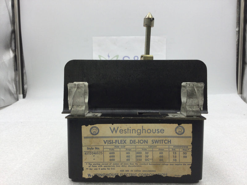 Westinghouse 451D246G25 60 Amp Visi-Flex De-Ion Switch 480/600 VAC 15 HP